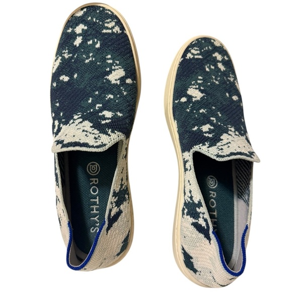 Rothy's Blue and White Artistic Loafers Rothys Sea Green Shibori Sneakers Shoes - Picture 1 of 11